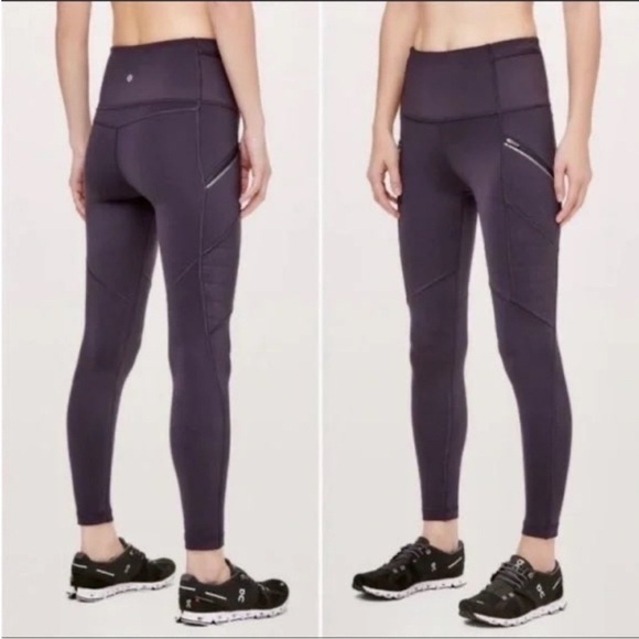 Lululemon Toasty Tech Eggplant Purple Zipper Pocket Leggings size 6 lined tights - Picture 1 of 9